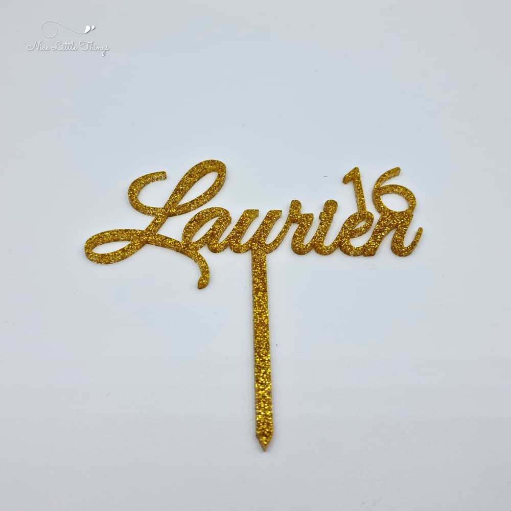 Cake topper with Name and Number - Glitter