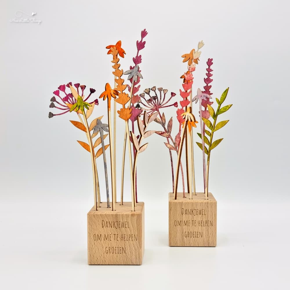 DIY kit Wilde Bloemen met Houten Kubus - Dankjewel om me te helpen groeien
