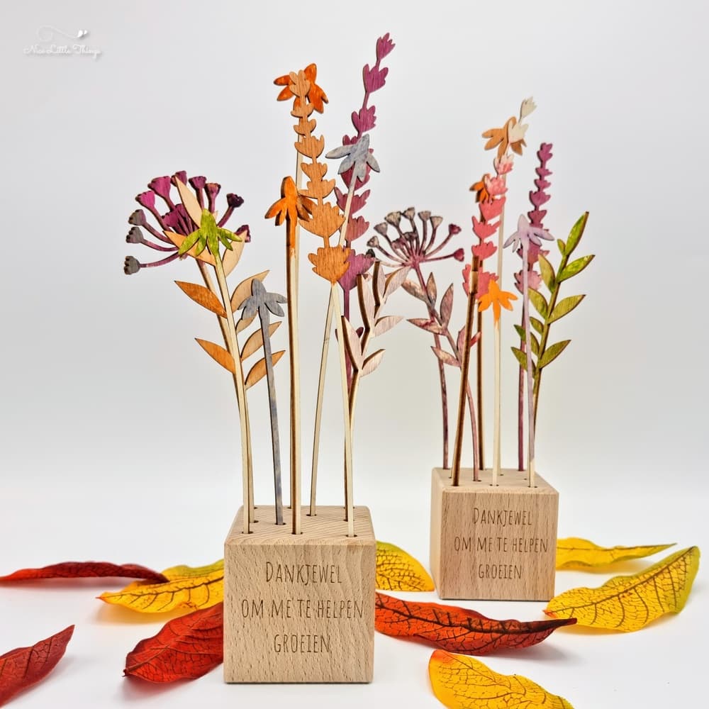 DIY kit Wilde Bloemen met Houten Kubus - Dankjewel om me te helpen groeien