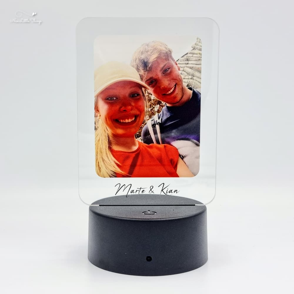 led light with photo and text