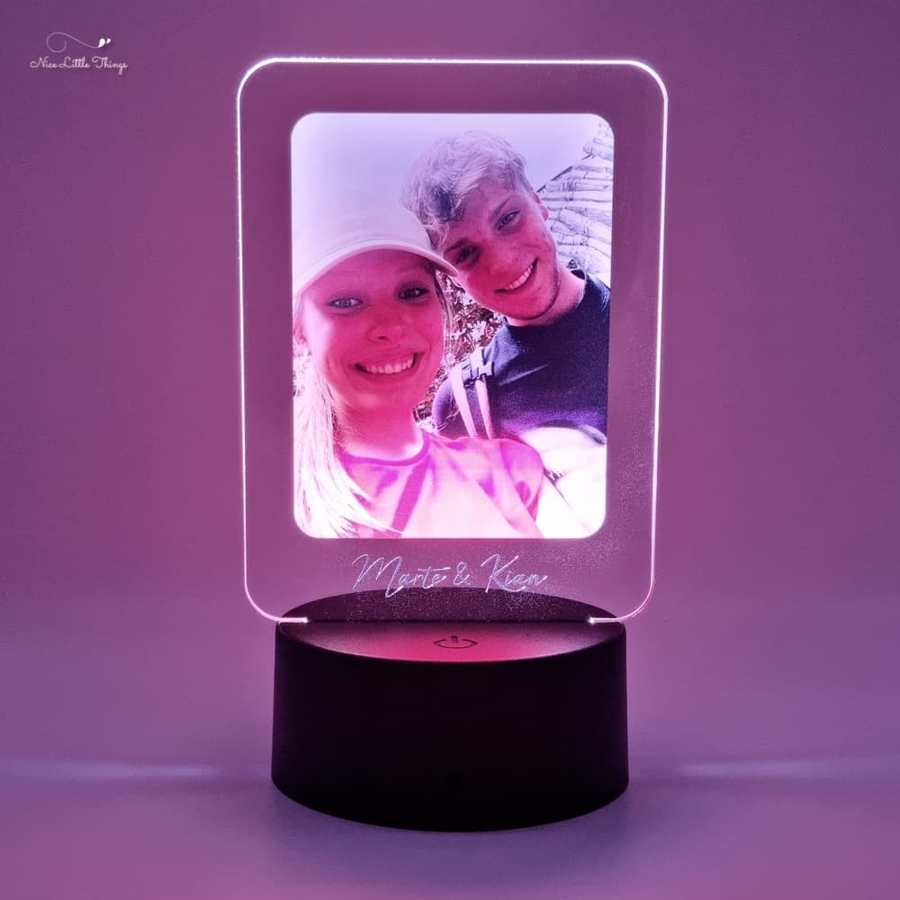 led light with photo and text