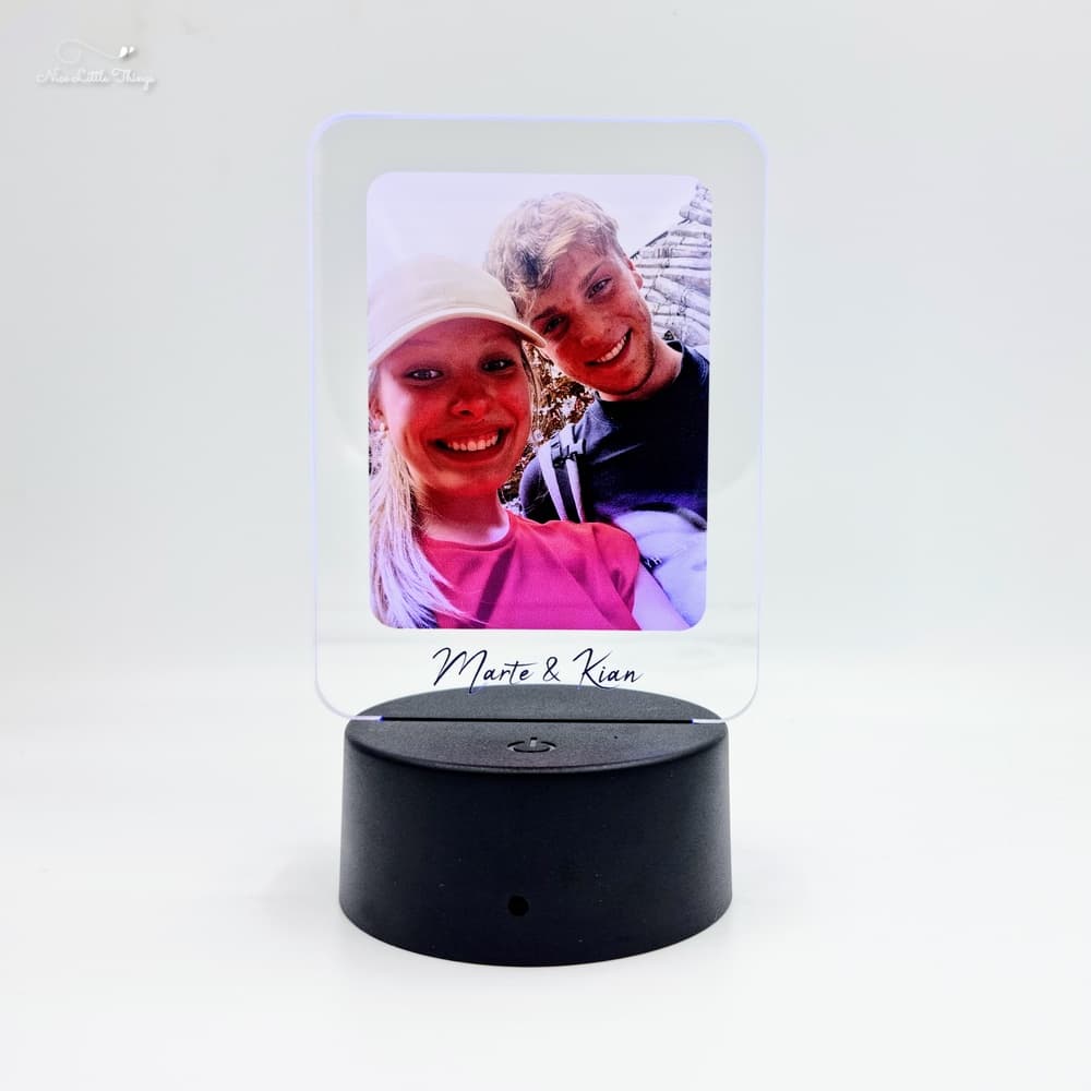 led light with photo and text