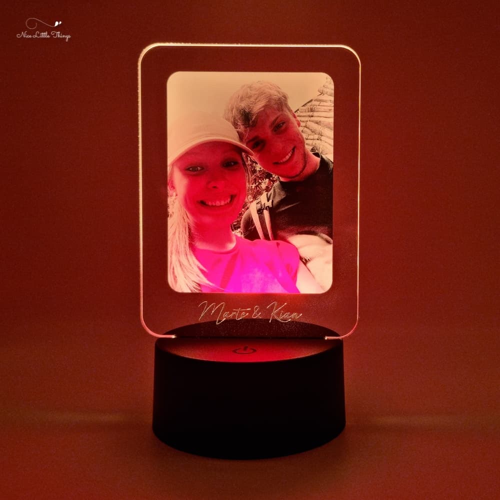 led light with photo and text
