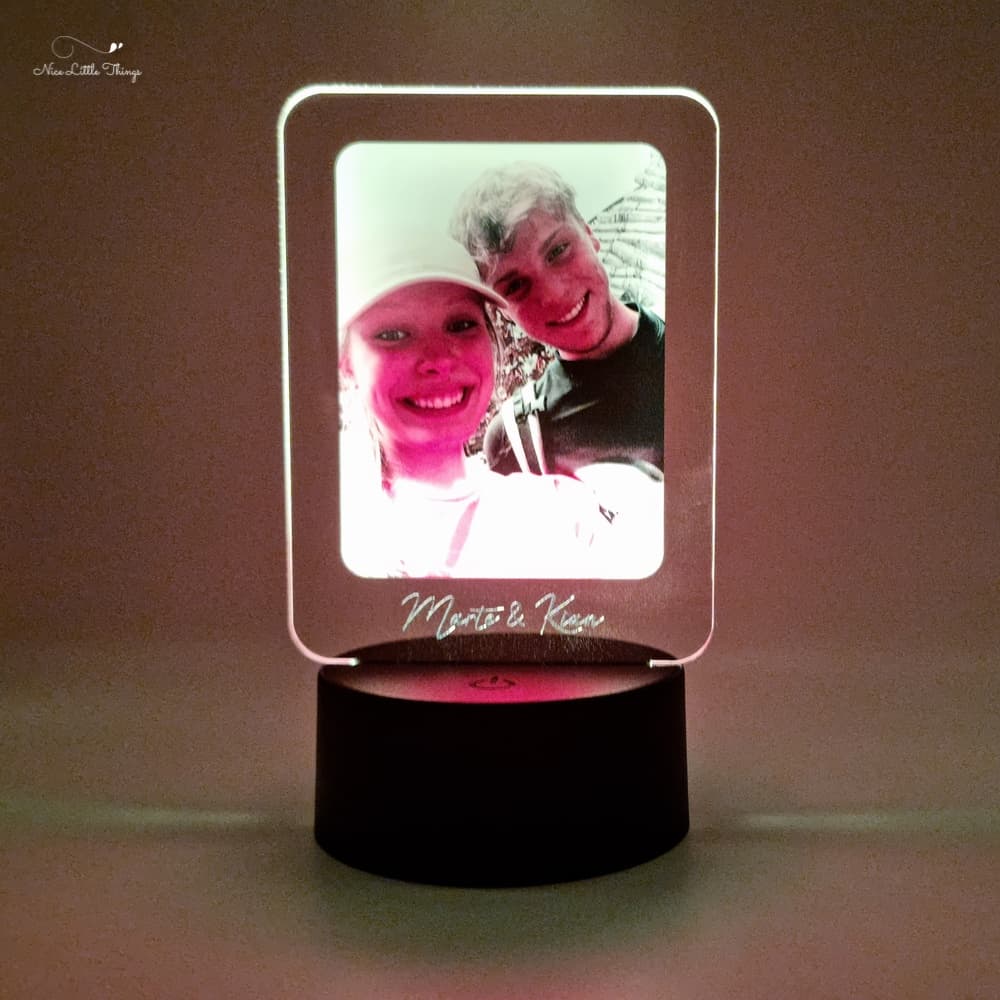 led light with photo and text